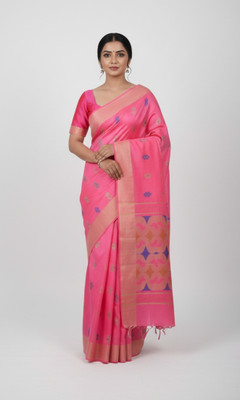 ShivMaya Woven Handloom Silk Blend Saree(Pink)