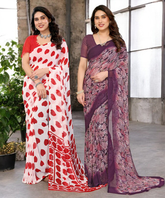 Moda Rapido Printed Bollywood Georgette Saree(Pack of 2, Multicolor)