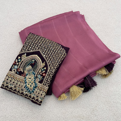 K 5 FASHION Embellished, Embroidered Bollywood Georgette Saree(Pink)