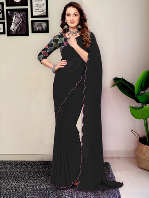 ANOKHI STYLE Solid/Plain Bollywood Georgette, Silk Blend Saree(Black)
