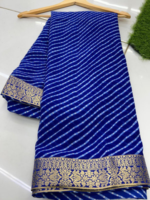 georgette Printed Leheria Georgette Saree(Blue)
