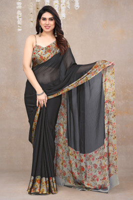 MIRCHI FASHION Printed Daily Wear Chiffon, Georgette Saree(Black, Grey, Red)