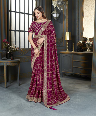 Divastri Embroidered Bandhani Art Silk Saree(Magenta)
