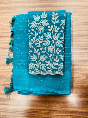 I KHODAL MATA Embroidered, Floral Print, Embellished, Self Design Bollywood Georgette Saree(Light Green)