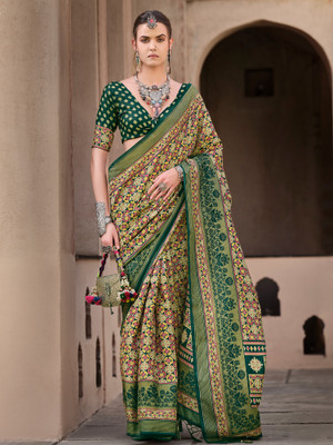 Tasrika Printed Banarasi Silk Blend Saree(Green)
