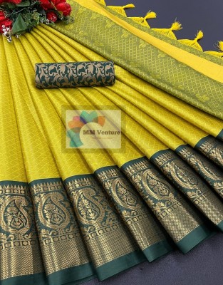 MM VENTURE Woven Dharmavaram Pure Silk Saree(Yellow)