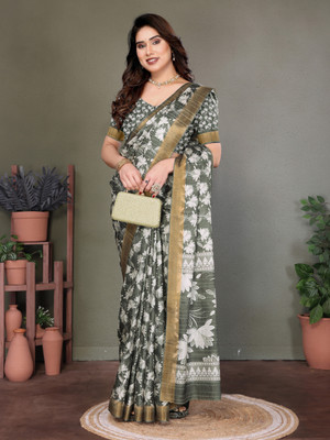 HITESH ENTERPRISE Self Design Handloom Cotton Linen Saree(Green)