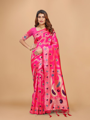 TTEJAL CREATION Self Design Kanjivaram Pure Silk Saree(Pink)