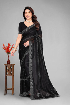 VEERAIVA Embellished Bollywood Georgette Saree(Black)