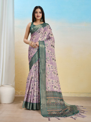 Divastri Digital Print, Printed, Woven Banarasi Tissue Saree(Purple)