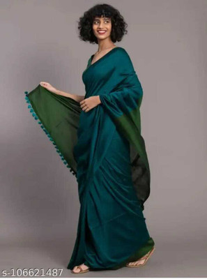 SUDIPTA Solid/Plain Handloom Cotton Blend Saree(Multicolor)