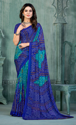 TIARAA Geometric Print Bandhani Chiffon Saree(Multicolor)