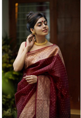 Gold Art Fashion Printed Kanjivaram Jacquard, Pure Silk Saree(Maroon)