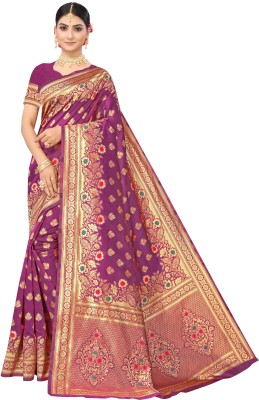 manvaa Woven Banarasi Silk Blend Saree(Purple)