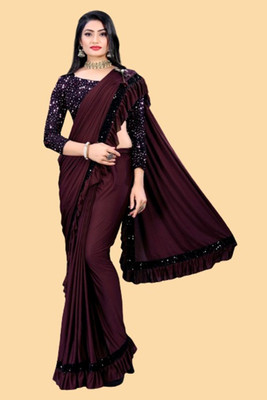 Saree Collection Embellished Bollywood Lycra Blend Saree(Purple)