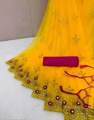 nelius Embroidered Bollywood Net Saree(Yellow)