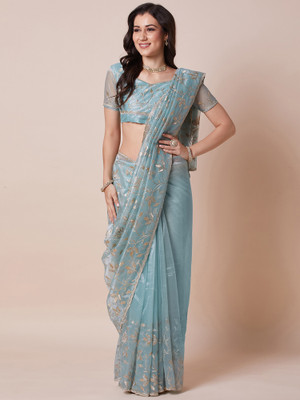 Tasrika Embellished Bollywood Net Saree(Light Blue)