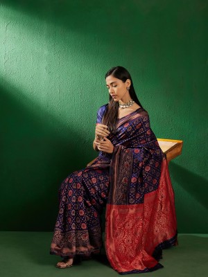 Sangria Woven Banarasi Art Silk Saree(Dark Blue)