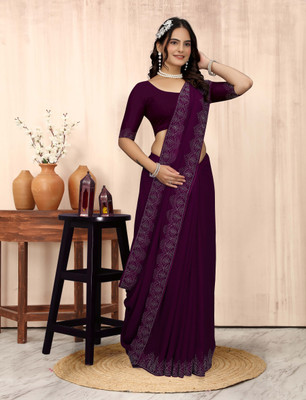 riyanshi fashion Self Design, Solid/Plain, Dyed Bollywood Georgette Saree(Purple)