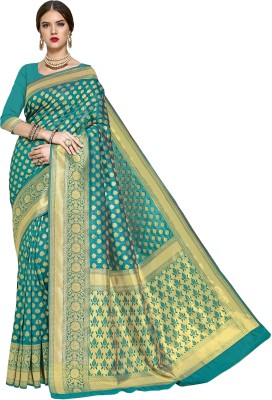 tapovan fashion Embellished, Self Design, Woven Kanjivaram Silk Blend, Jacquard Saree(Green)