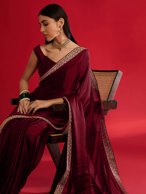 Tasrika Embellished Bollywood Satin Saree(Maroon)