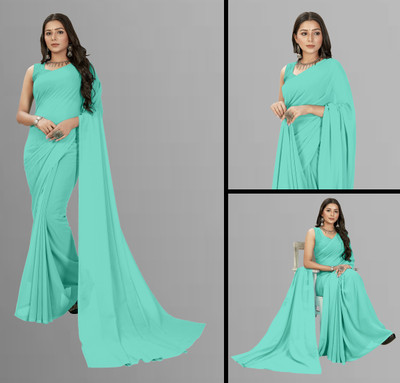 Anand Sarees Solid/Plain Daily Wear Georgette Saree(Light Blue)