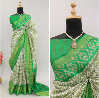 Kjs Printed Bhagalpuri Cotton Silk Saree(Multicolor)