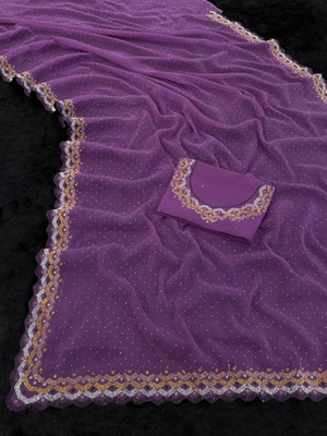VarniRaaj Fashion Embellished Bollywood Organza Saree(Purple)