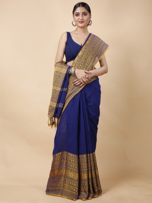 Divastri Woven Handloom Pure Cotton Saree(Blue)