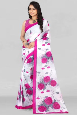 Leelavati Printed Daily Wear Georgette Saree(White, Pink)