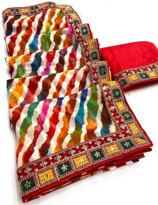 charmie designer Printed Bandhani Georgette Saree(Multicolor)