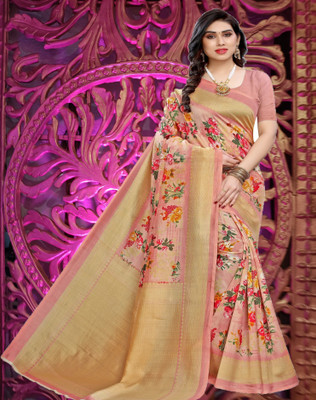 Gugaliya Printed Bhagalpuri Cotton Blend, Art Silk Saree(Pink)