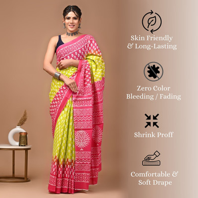 Tetarwal Printed Daily Wear Pure Cotton Saree(Pink)