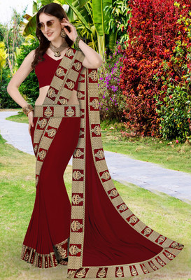 FabDaisy Printed Banarasi Lycra Blend Saree(Maroon)