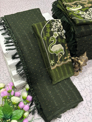 Pfancy silk Embroidered Kanjivaram Polyester Saree(Green)