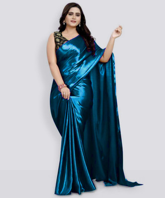 PCDESIGNER Solid/Plain Bollywood Satin Saree(Light Blue)