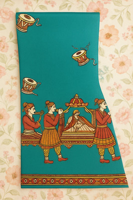 Om Traders Printed Saree with Attached Blouse Cotton Silk Saree(Blue)