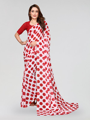 Moda Rapido Printed, Self Design, Polka Print Daily Wear Georgette Saree(Red)