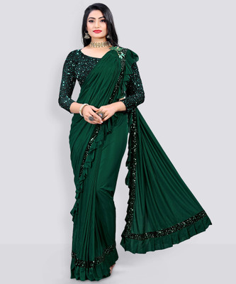 Divastri Solid/Plain Bollywood Lycra Blend Saree(Green)