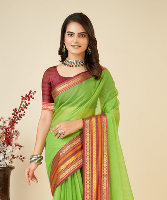 SICHYAH Woven Kota Doria Cotton Silk Saree(Green)