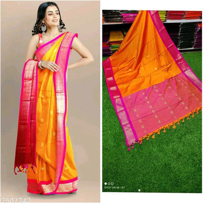 VEERAIVA Woven Paithani Cotton Silk Saree(Gold)