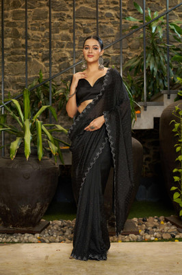 SHRIMORI Embellished Bollywood Silk Blend Saree(Black)