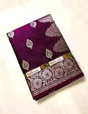 Shringar Silks Embroidered Banarasi Satin Saree(Purple, Silver)