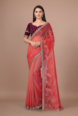 Classy Foriever Solid/Plain Bollywood Tissue Saree(Red)