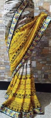 kannagi Printed Daily Wear Crepe Saree(White, Yellow, Black)