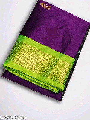Paithani Self Design Kalamkari Silk Blend Saree(Purple)