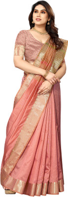 Moda Rapido Solid/Plain Assam Silk Cotton Silk Saree(Orange)