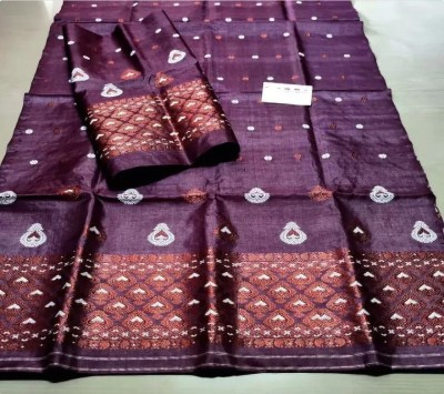 Crally Woven Mekhela Chador Cotton Blend Saree(Purple)