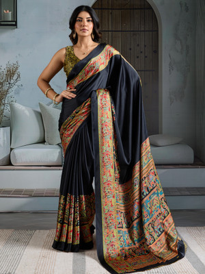 Tasrika Printed Banarasi Satin Saree(Black)