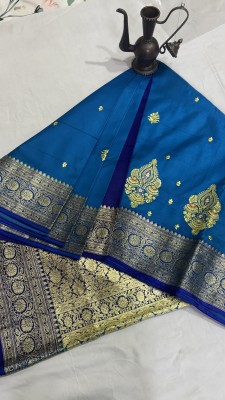 SHOPEEZY TEX FAB Embroidered Banarasi Art Silk Saree(Dark Blue)